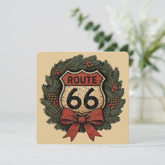 Vintage Route 66 Weihnachtskranz (Stehend Vorderseite)