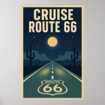 Vintage Route 66 Wüstenstraße Mitternachtsfahrt