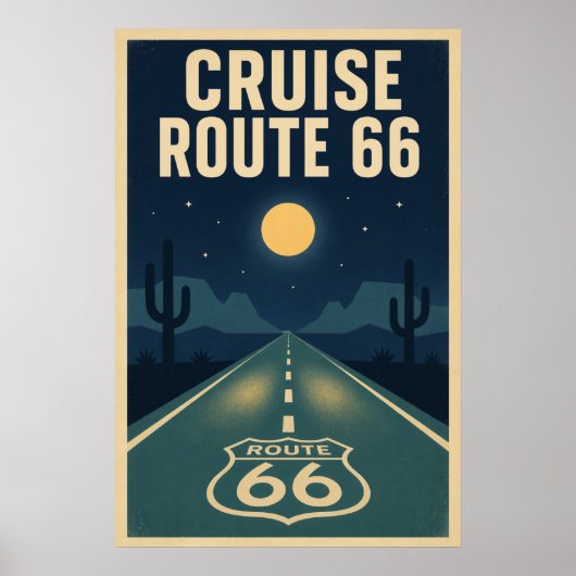 Vintage Route 66 Wüstenstraße Mitternachtsfahrt Poster (Vorne)