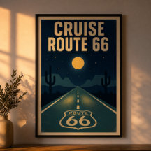 Vintage Route 66 Wüstenstraße Mitternachtsfahrt