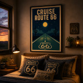 Vintage Route 66 Wüstenstraße Mitternachtsfahrt Poster