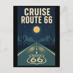 Vintage Route 66 Wüstenstraße Mitternachtsfahrt Postkarte