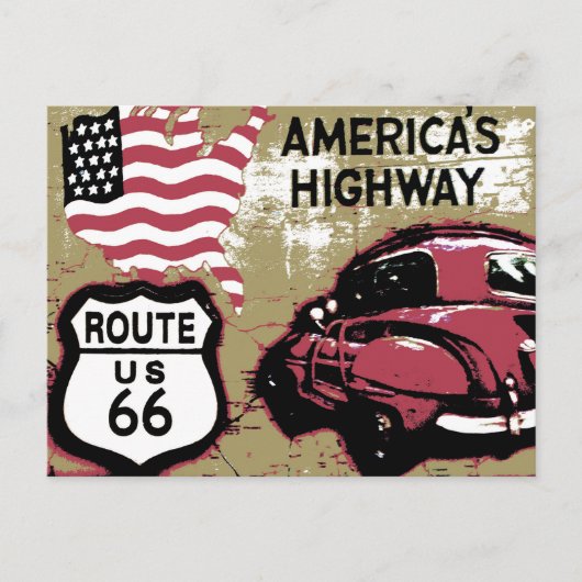 Vintage Route USA 66 Postkarte (Vorderseite)
