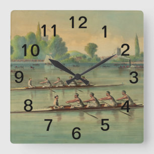 Vintage Rowers Mannschaftsrennen Ruderrennen Quadratische Wanduhr