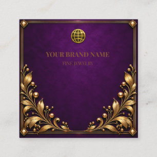 Vintage-Royal-Amethyst-Schwarzviolett-Gold-Halsket Quadratische Visitenkarte