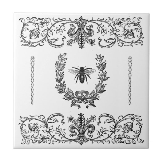 Vintage Royal Bee Kranz Fleur de Lis Rolle Fliese (Vorderseite)