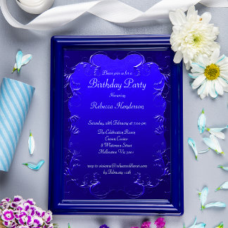 Vintage Royal Blau Geburtstagsflorales  Einladung