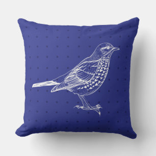 VINTAGE Royal Blau VOGEL DESIGN Retro-Zierkissen Kissen
