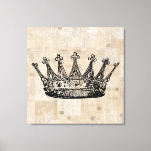 Vintage Royal Crown Art & Aged Stamps Background Leinwanddruck