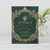 Vintage Royal Emerald Gold Wedding Einladung (Stehend Vorderseite)
