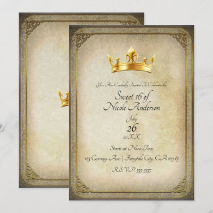 Vintage Royal Gold Krone Elegante Sweet 16 Party Einladung