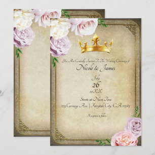 Vintage Royal Gold Krone Florale Grünpflanzen Hoch Einladung
