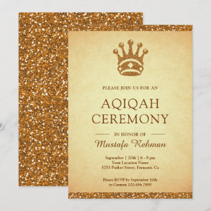 Vintage Royal Gold Kronenglitter Aqeeqah   Aqiqah Einladung