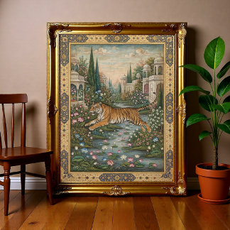 Vintage Royal Tiger Mughal Miniatur Indisch Poster