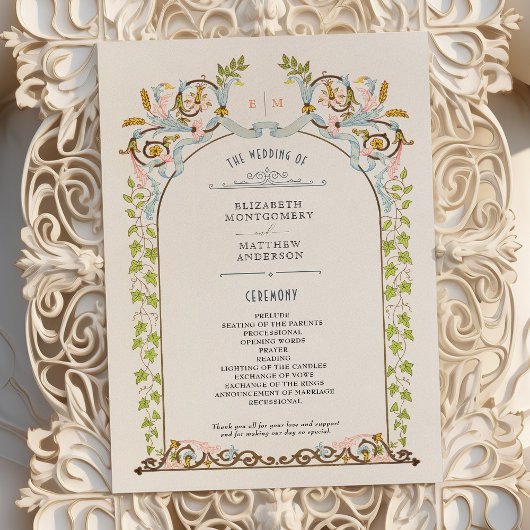 Vintage Royal Wedding Program Card Einladung