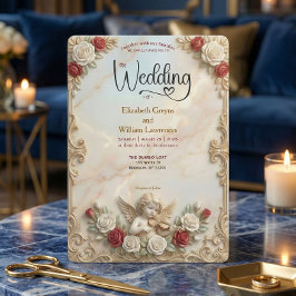 Vintage Royalcore Rococo Cherub & Red Rose Einladung