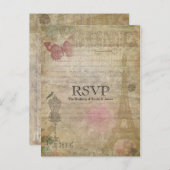 Vintage RSVP Einladung zur Hochzeit von Paris (Vorne/Hinten)