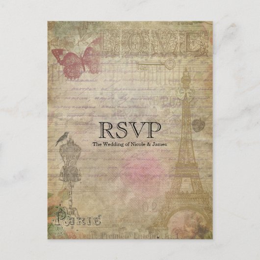 Vintage RSVP Einladung zur Hochzeit von Paris (Vorderseite)