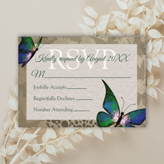 Vintage RSVP-Karte "Green Butterfly Quinceñera" Hinweiskarte