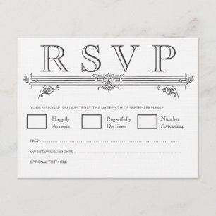 Vintage RSVP-Karten für Hochzeiten in Schwarz und  RSVP Karte
