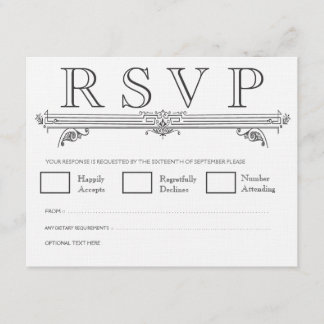 Vintage RSVP-Karten für Hochzeiten in Schwarz und RSVP Karte