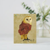 Vintage Ruby Owl Monogramm Postkarte (Stehend Vorderseite)