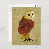 Vintage Ruby Owl Monogramm Postkarte (Vorne/Hinten)