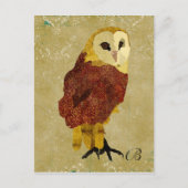 Vintage Ruby Owl Monogramm Postkarte (Vorderseite)