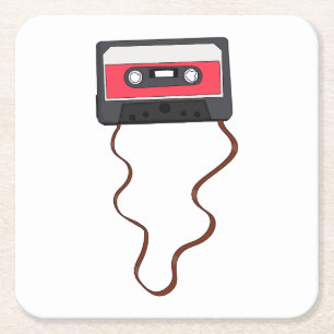 Vintage Rückgabe des Kassettenbands Rechteckiger Pappuntersetzer