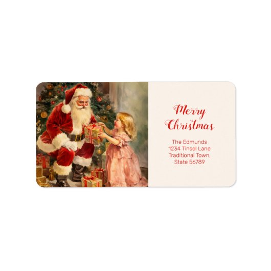 Vintage Rücksendeadresse für Santa und Kind Adressaufkleber (Vorne)