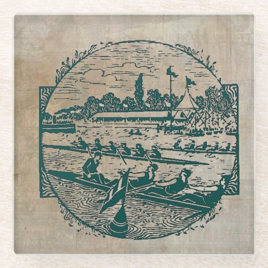 Vintage Ruderszene Glasuntersetzer (Vorderseite)