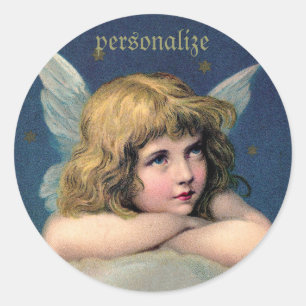 Vintage-Ruheengel-Rundaufkleber zur Personalisieru Runder Aufkleber