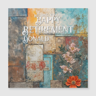 Vintage-Ruhestands-Karte mit floraler Collage-Kuns Magnetkarte