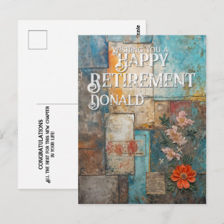 Vintage-Ruhestands-Karte mit floraler Collage-Kuns Postkarte