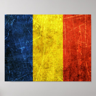 Vintage rumänische Flagge mit Kratzern Poster