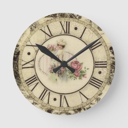 Vintage runde (große) Wand-Uhr/Rosen Wanduhr (Vorderseite)