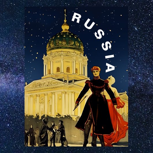 Vintage Russia Winter Night Travel  Postkarte