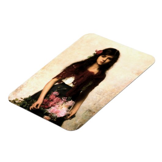 Vintage Russische Kunst Blume Verkäufer Portrait Magnet (Linke Seite)