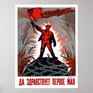 Vintage russischer 1. Mai sozialistischer Lenin-be Poster