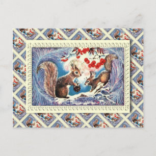 Vintage russisches Weihnachten, Eichhörnchen zu Ha Feiertagspostkarte