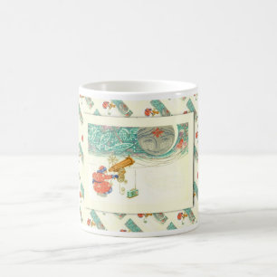 Vintage russisches Weihnachten, Weihnachtsmann mit Kaffeetasse