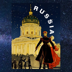 Vintage Russland Winter Nacht Reise Postkarte