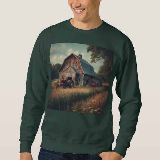 Vintage rustic barn and old tractors sweatshirt (Vorderseite)