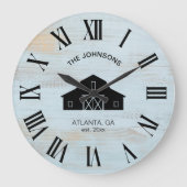 Vintage Rustic Barn Shiplap Family Name Große Wanduhr (Vorderseite)