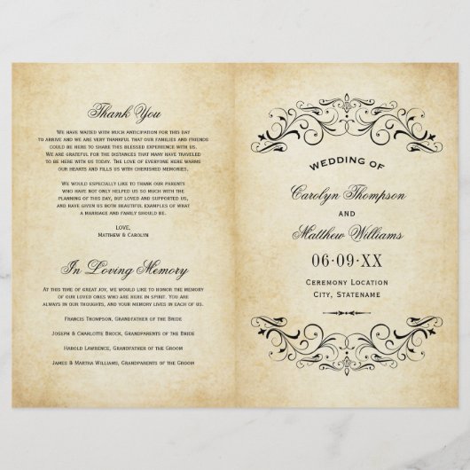 Vintage Rustic Black Flourish Parchment Wedding (Vorderseite)