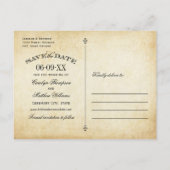 Vintage Rustic Black Flourish Parchment Wedding Ankündigungspostkarte (Rückseite)