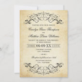 Vintage Rustic Black Flourish Parchment Wedding Einladung (Vorderseite)
