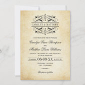 Vintage Rustic Black Flourish Parchment Wedding Einladung (Vorderseite)