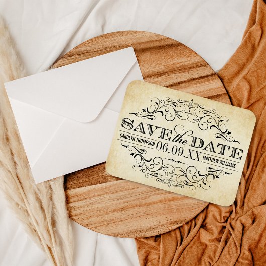 Vintage Rustic Black Flourish Parchment Wedding Magnet