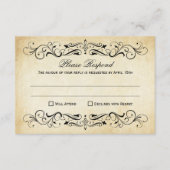 Vintage Rustic Black Flourish Parchment Wedding RSVP Karte (Vorderseite)